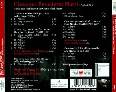 Stefano Veggetti, Ensemble Cordia - Giovanni Benedetto Platti: Cello Concertos (2013)