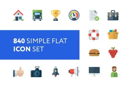 840 Simple Flat Icon Kit (Envato Elements)