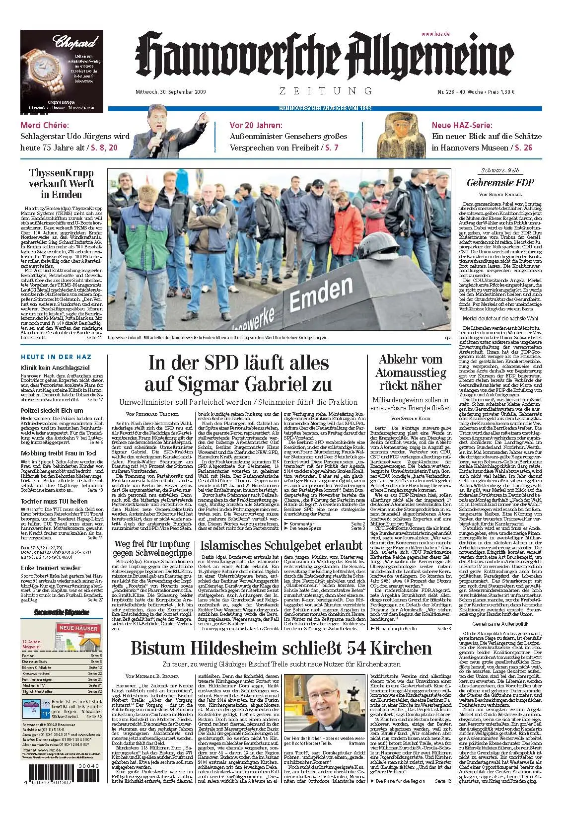 Hannoversche Allgemeine Zeitung vom 30. September 2009
