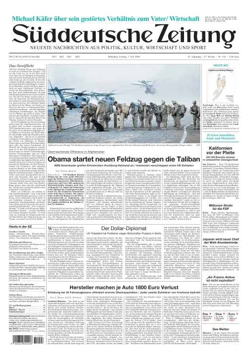 Sueddeutsche Zeitung vom 03.07.2009