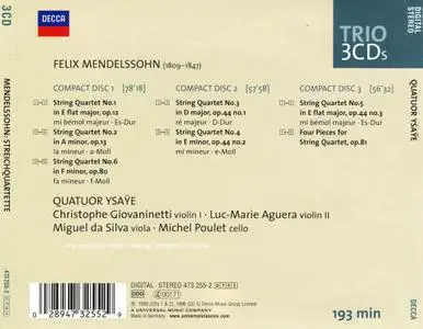 Quatuor Ysaÿe - Mendelssohn: Complete String Quartets (2002) [3CD Box Set]