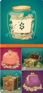 Treasure money piggy bank vector illustration