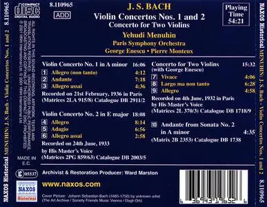 Yehudi Menuhin, Paris Symphony Orchestra - Johann Sebastian Bach: Violin Concertos Nos.1 & 2, Concerto for 2 Violins (2001)