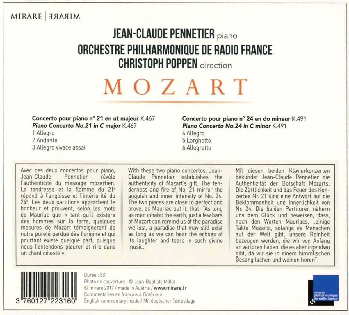 Jean Claude Pennetier - Mozart: Piano Concertos No. 21 & No. 24 (2017)