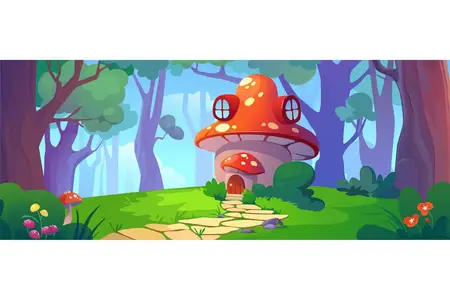 EE - Fantasy Mushroom House Cartoon Background CRBYXG9