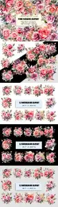 Watercolor Pink Flowers Clipart Collection