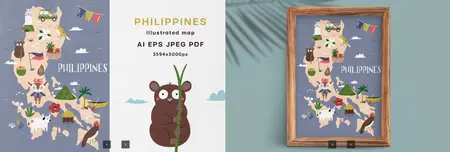 EE - Hand-Drawn Illustrated Travel Map of Philippines K4H6DFH