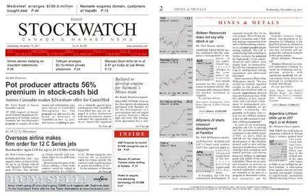 Stockwatch - Canada Daily – November 15, 2017