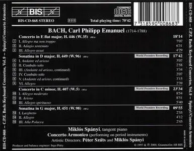 Miklós Spányi, Concerto Armonico - Carl Philipp Emanuel Bach: The Complete Keyboard Concertos, Vol. 9 (2000)