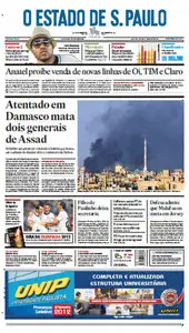 Jornal O Estado do São Paulo 19 de julho de 2012 - Quinta