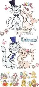 Cute Dog & Cat Vector