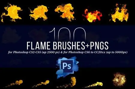 CreativeMarket - 100 Photoshop Flame Brushes + PNGs 4420561