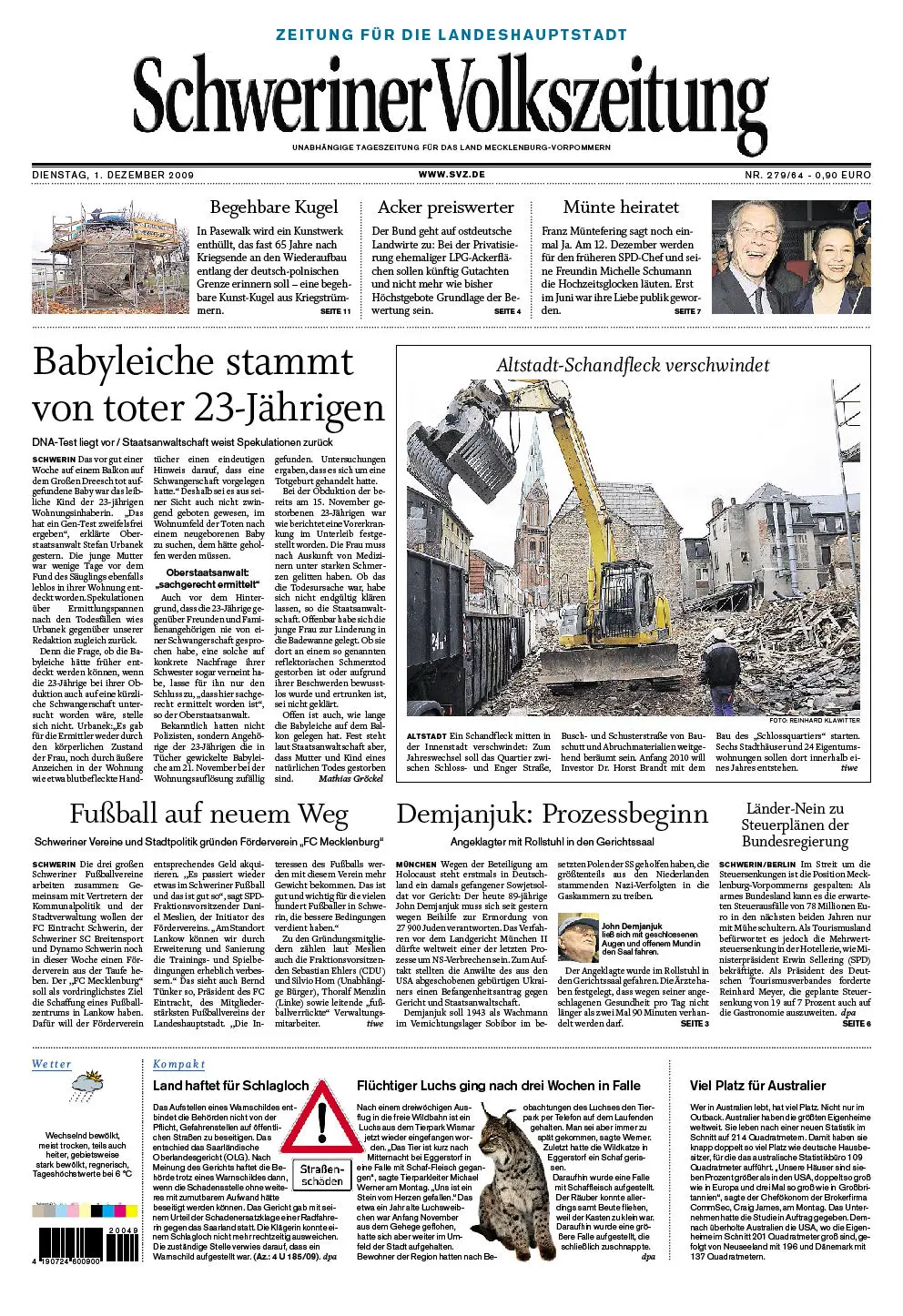 Schweriner Volkszeitung 01.12.2009 (Ausgabe Stadt Schwerin)
