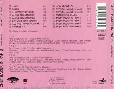 Chet Baker - The Complete Barclay Recordings Of Chet Baker, Chet In Paris, Vol. 1-4 (1955-56) {4CD Set, EmArcy Remaster 1988}