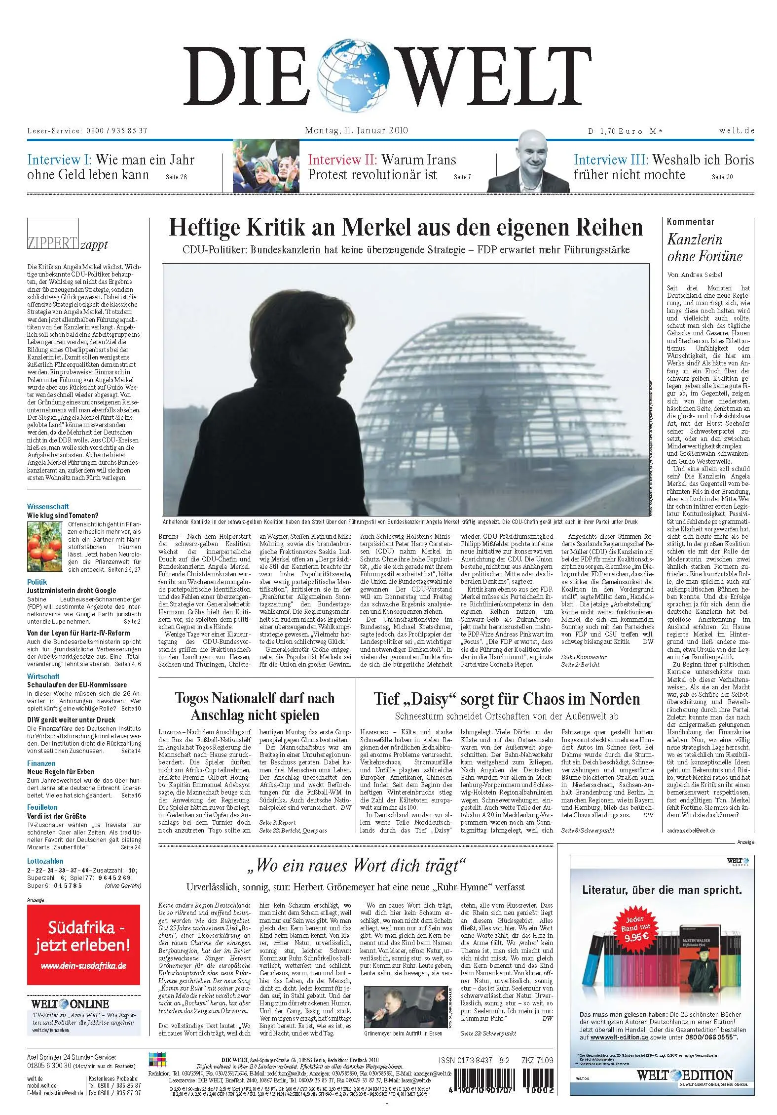 Die Welt vom 11. Januar 2010