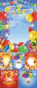 Colorful Birthday Cards wih Balloons Vector