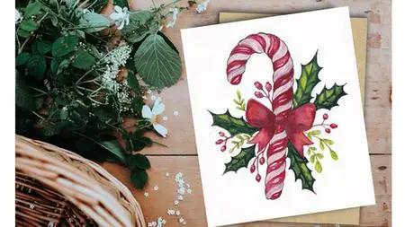 Easy Christmas Candy Cane Watercolor Gift Painting Course