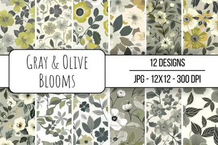 Seamless Gray & Olive Blooms Pattern