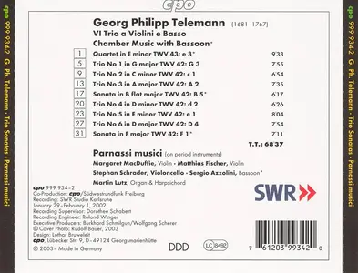 Sergio Azzolini, Parnassi Musici - Telemann: Trio Sonatas (2003)