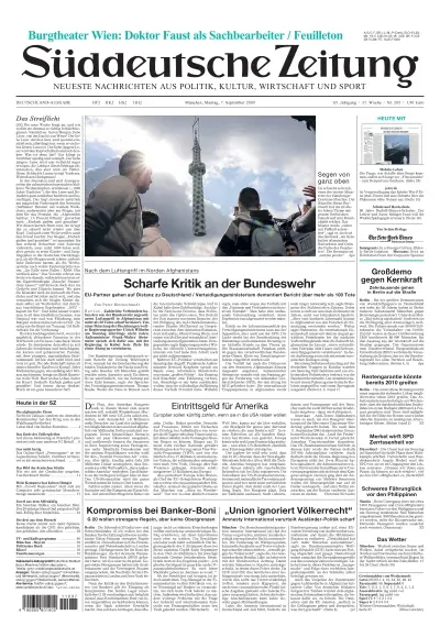 Sueddeutsche Zeitung vom 07.09.2009