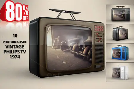 CreativeMarket - BUNDLE Vintage Philips Tv 1974 MockUp