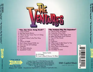 The ventures - The Jim Croce Song Book (1974) & The Ventures Play The Carpenters (1974) [1997, 2 in 1, One Way 72438 19392 22]