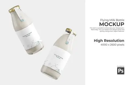 Flying Milk Bottle Mockup 8P722PV