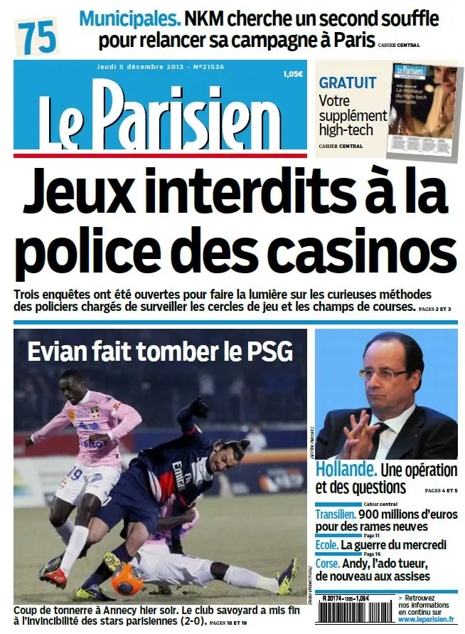 Le Parisien + Journal de Paris du Jeudi 5 Décembre 2013