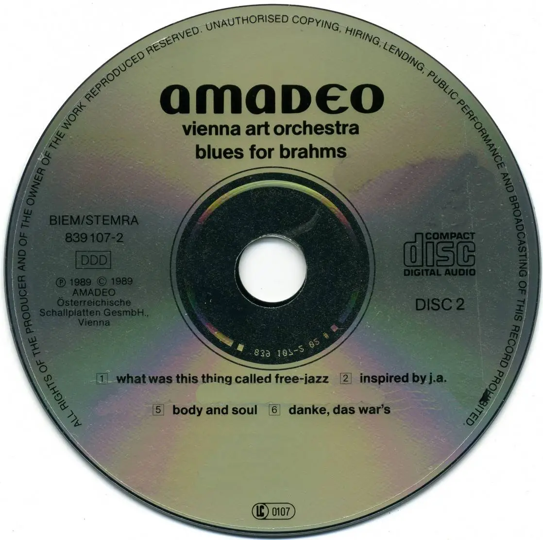 Vienna Art Orchestra - Blues For Brahms (1989) {2CD Set Amadeo 839 105-2}