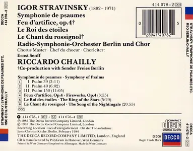 Riccardo Chailly, Radio-Symphonie-Orchester Berlin - Igor Stravinsky: Symphonie de psaumes, Feux d'artifice (1985)