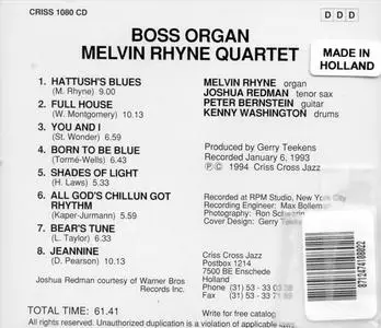 Melvin Rhyne Quartet - Boss Organ (1994) {Criss Cross Jazz}