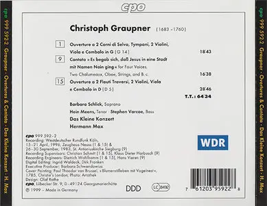 Christoph Graupner - Das kleine Konzert, Max - Zwei Ouvertüren & Kantate «Es begab sich» (1999)