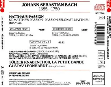 Gustav Leonhardt, La Petite Bande, Tölzer Knabenchor - Johann Sebastian Bach: Matthäus-Passion (1990)