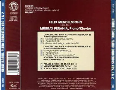 Murray Perahia, Neville Marriner - Mendelssohn: Piano concertos 1 & 2 (1990)