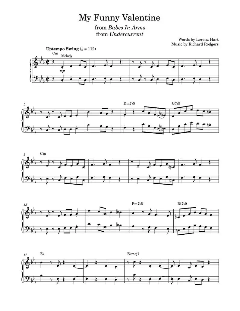 My Funny Valentine (from Babes In Arms) - Gigi Gryce (as performed by bill Evans) (Piano Solo)