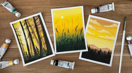 Gouache for Beginners:  Paint beautiful Sunset Landscapes
