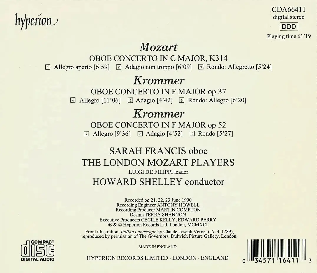 Sarah Francis Mozart, Krommer Oboe Concertos (1991) / AvaxHome