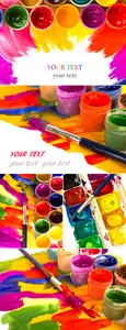 Stock Photo - Oil Color Paints & Paint Brushes