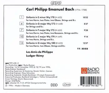 Ludger Rémy, Les Amis de Philippe - Carl Philipp Emanuel Bach: Symphonies Wq 173, 174, 175, 178, 180 (1996)