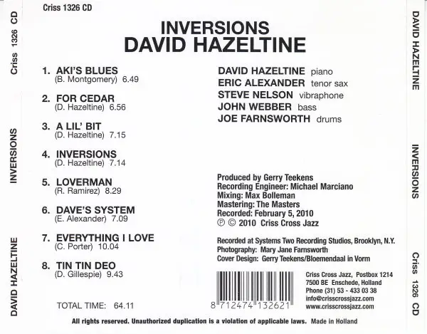 David Hazeltine - Inversions (2010) {Criss Cross}