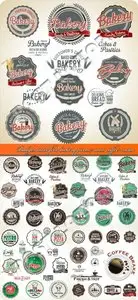 Badges label food bakery pizza and coffee vector