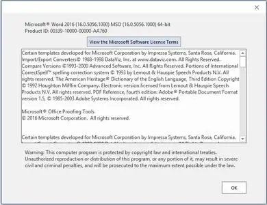 Microsoft Office 2016 Pro Plus 16.0.5056.1000 VL September 2020