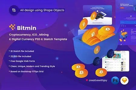 BITMIN - ICO, Mining PSD & Sketch Template