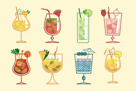 EE - Tropical Summer Beverages and Cocktail Graphics VLMRHC4