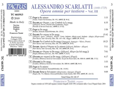 Francesco Tasini - Alessandro Scarlatti: Opera omnia per tastiera Vol. III (2010)