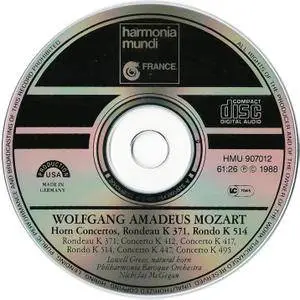 Lowell Greer, Philharmonia Baroque, Nicholas McGegan - Mozart: Horn Concertos; Rondeau K 371; Rondo K 514 (1988)