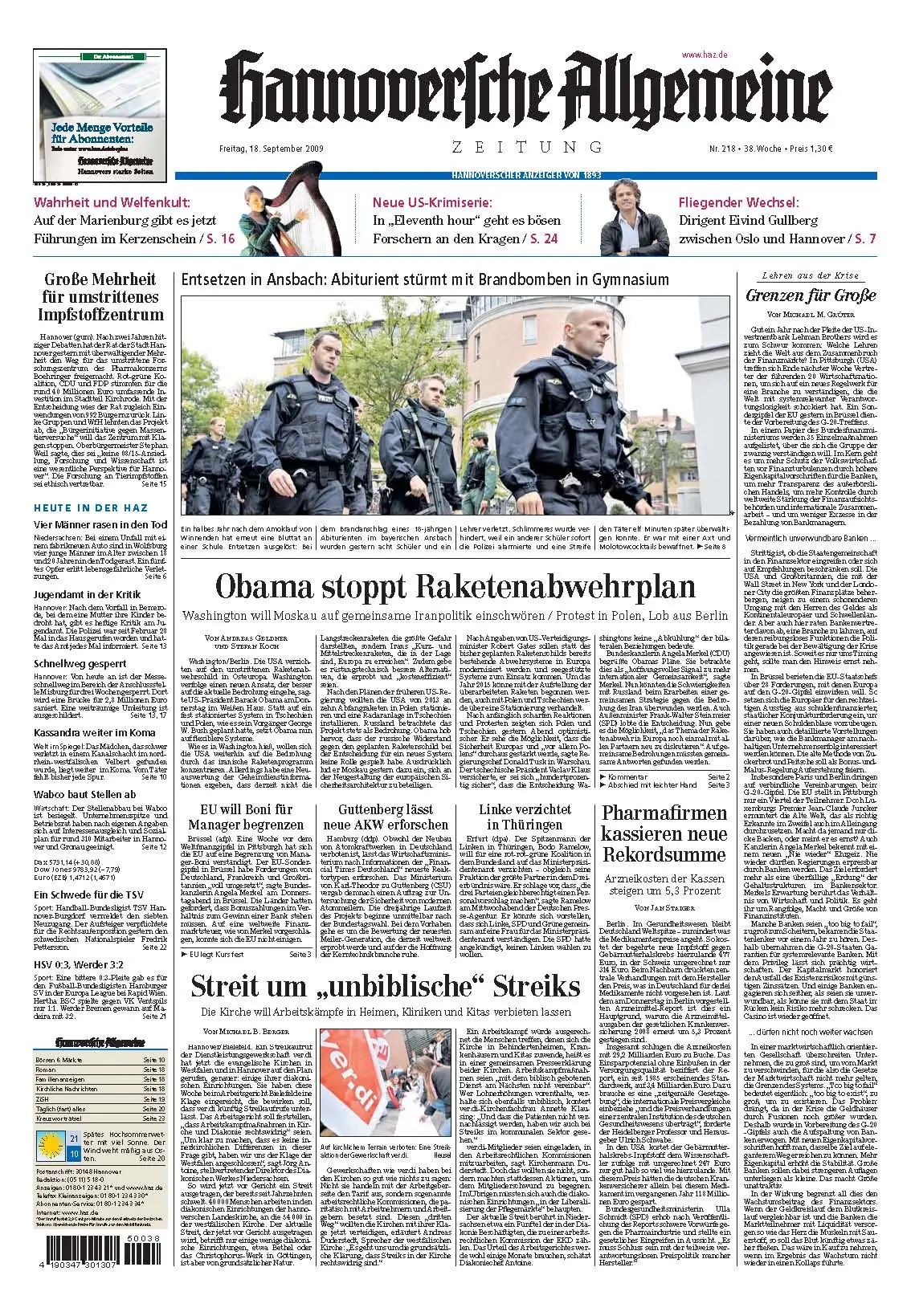 Hannoversche Allgemeine Zeitung vom 18. September 2009