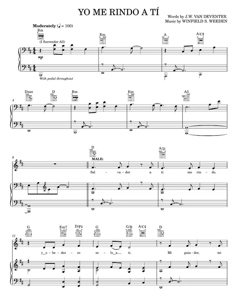 Yo Me Rindo A Tí (I Surrender All) - Judson W. Van De Venter (Piano-Vocal-Guitar)