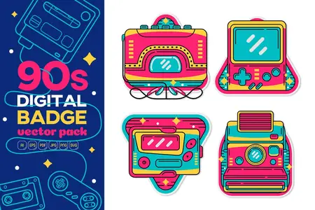 90s Digital Badge Vector Pack #05