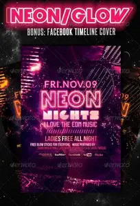 GraphicRiver Neon Nights / Glow | Flyer + Facebook Cover